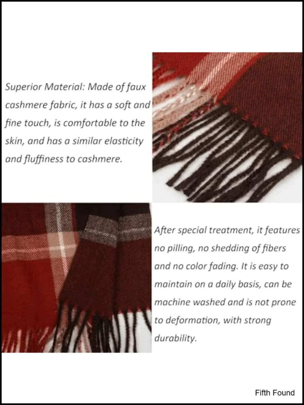 Oversized Plaid Scarf Shawl Wrap Tassel 100% Polyester Winter